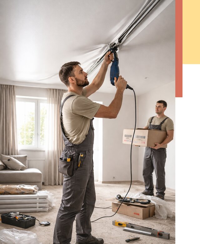 Монтаж сатинового натяжного потолка в Климовске от 3545 руб. | Быстро, недорого — ОТДЕЛОЧНИК-Клс