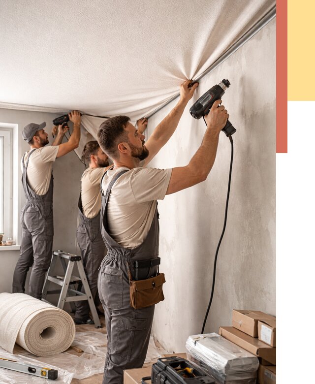 Монтаж фактурного натяжного потолка в Климовске от 760 руб. — ОТДЕЛОЧНИК-Клс