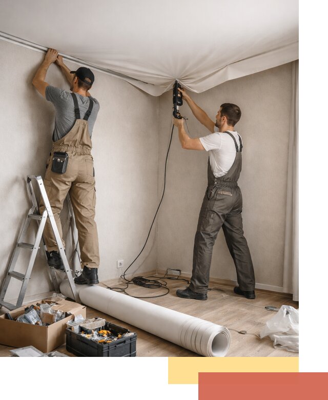 Монтаж цветного натяжного потолка в Климовске за один день