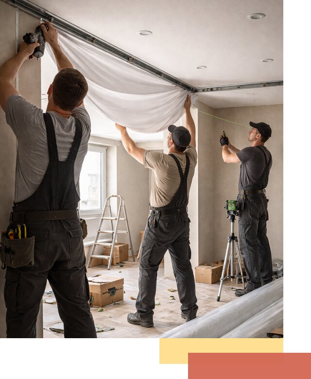 Монтаж парящего натяжного потолка под ключ в Климовске