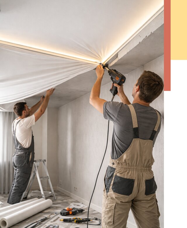 Монтаж натяжного потолка с подсветкой в Климовске от 962 руб. | ОТДЕЛОЧНИК-Клс