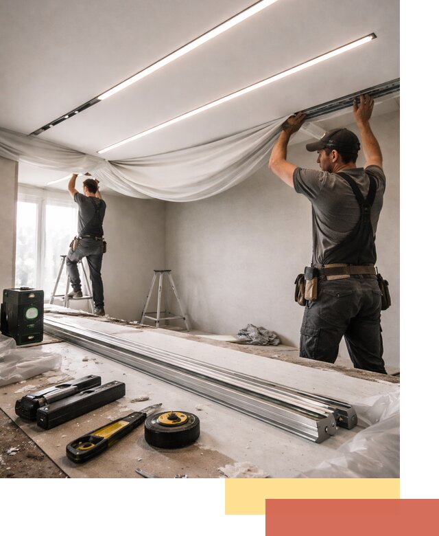 Монтаж натяжных потолков со световыми линиями в Климовске