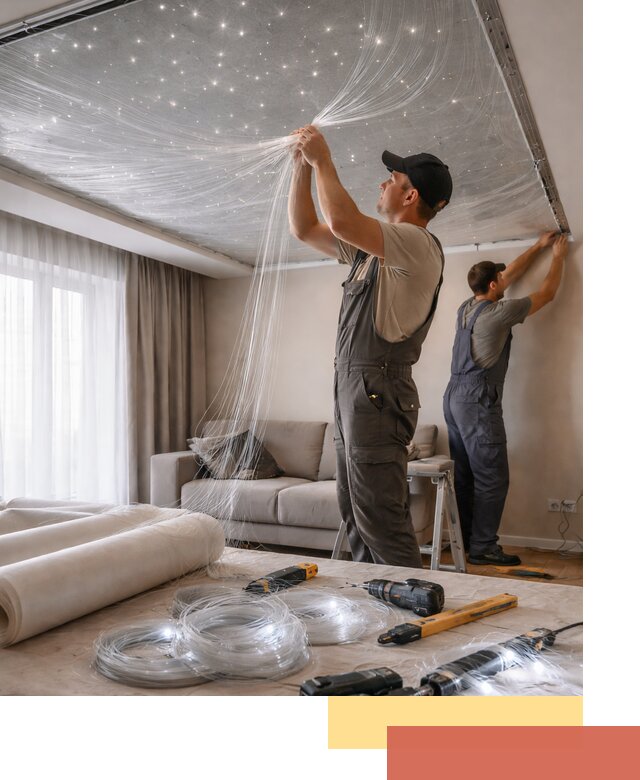 Монтаж натяжного потолка «Звездное небо» в Климовске