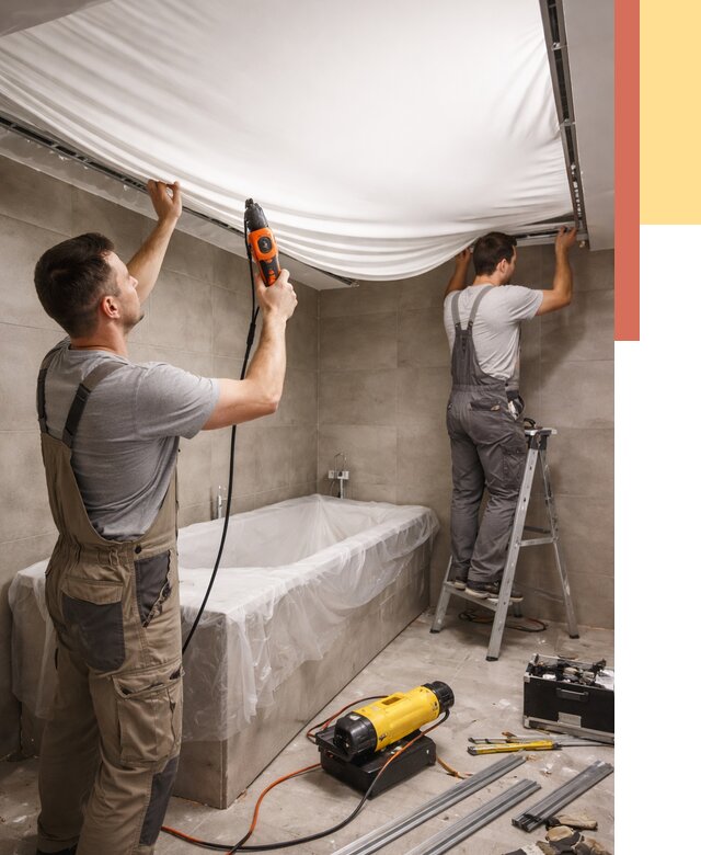 Монтаж натяжного потолка в ванной в Климовске от 1215 руб. под ключ | ОТДЕЛОЧНИК-Клс