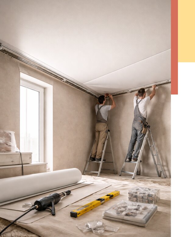 Монтаж натяжного потолка в спальне в Климовске от 3849 руб. под ключ | ОТДЕЛОЧНИК-Клс