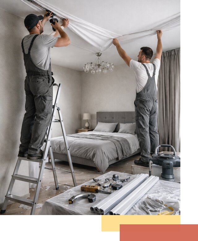 Монтаж натяжного потолка в спальне в Климовске