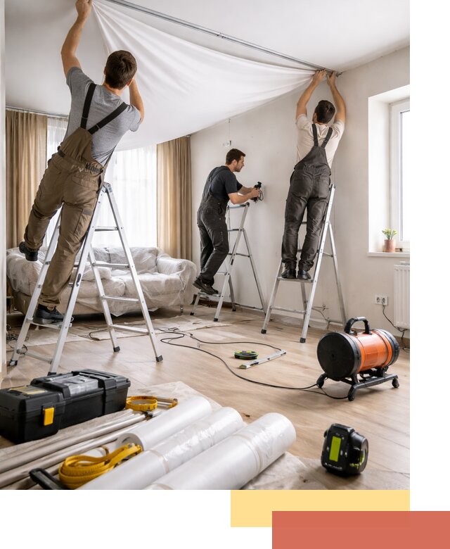 Монтаж натяжного потолка в гостиной в Климовске