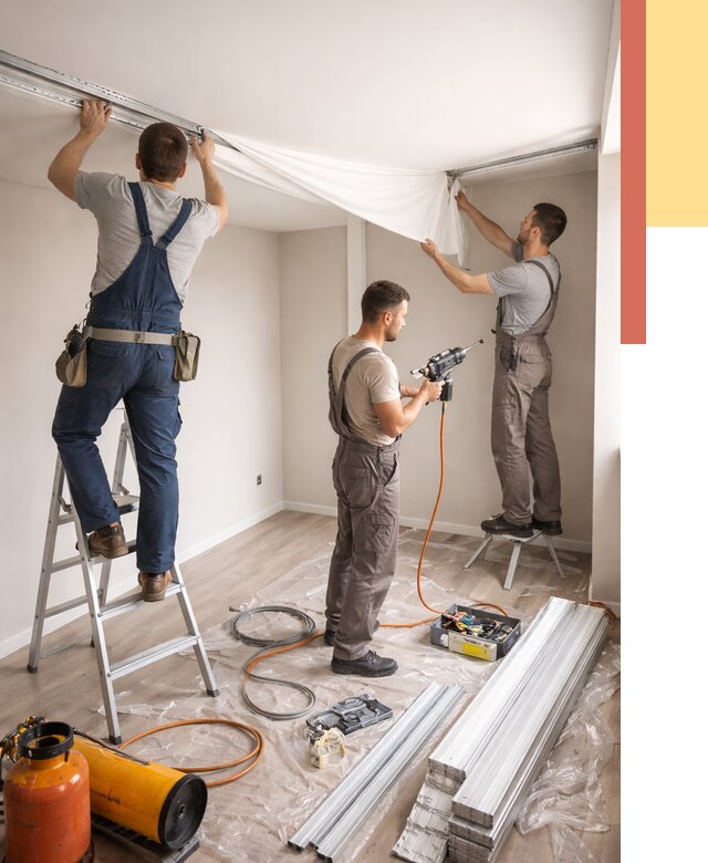 Монтаж натяжного потолка в студии в Климовске от 5570 руб. — быстро и недорого | ОТДЕЛОЧНИК-Клс