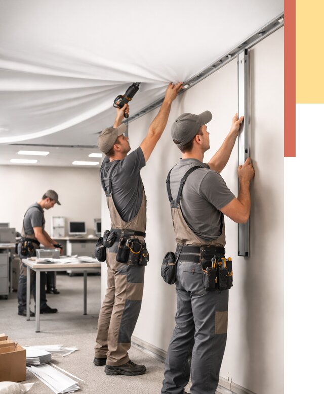 Монтаж натяжного потолка в офисе в Климовске от 456 руб/м² — быстро и недорого | ОТДЕЛОЧНИК-Клс