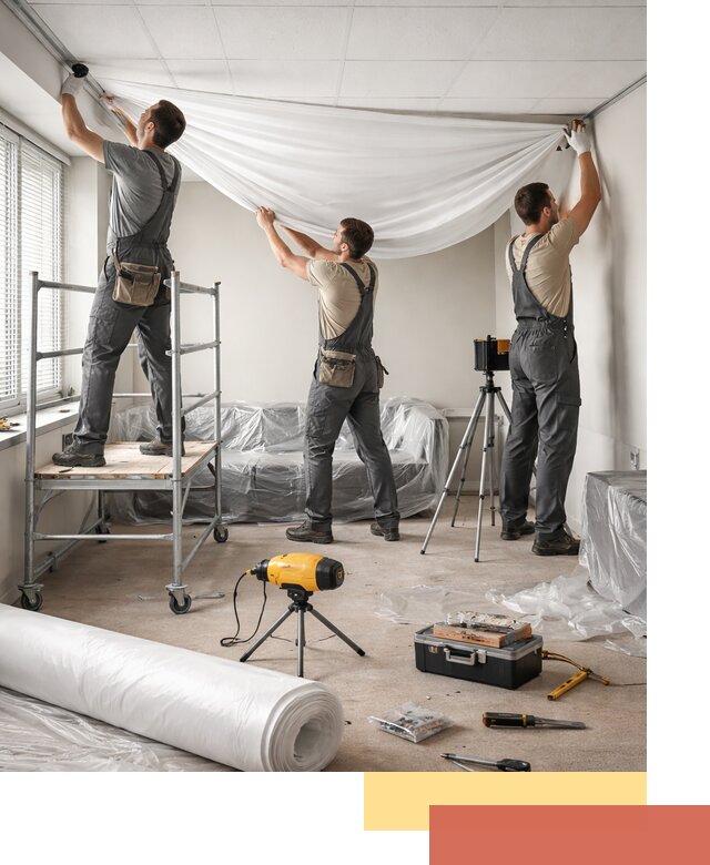 Монтаж натяжного потолка в офисе в Климовске