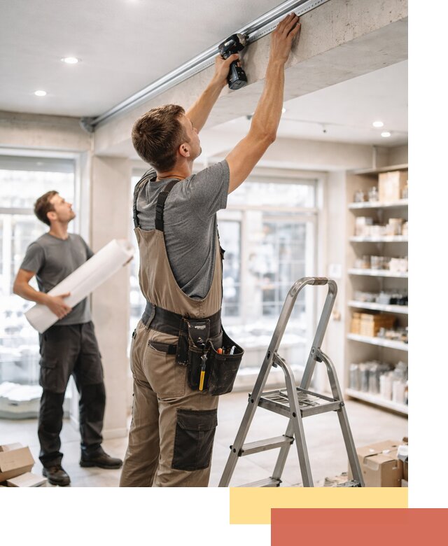 Монтаж натяжных потолков в магазине в Климовске