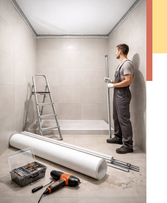 Монтаж натяжного потолка в санузле в Климовске от 1874 руб. — ОТДЕЛОЧНИК-Клс