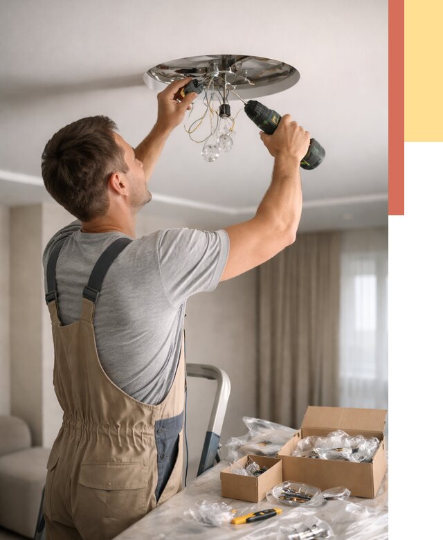 Установка люстры в натяжной потолок в Климовске от 1215 руб. | Быстро и недорого — ОТДЕЛОЧНИК-Клс