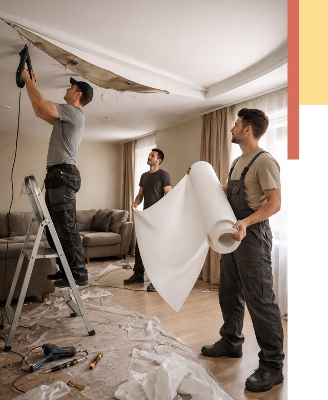 Замена полотна натяжного потолка в Климовске от 9622 руб. быстро и недорого | ОТДЕЛОЧНИК-Клс