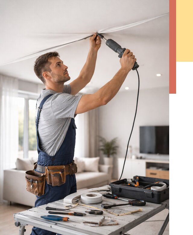 Ремонт натяжных потолков в Климовске от 9622 руб. под ключ — ОТДЕЛОЧНИК-Клс