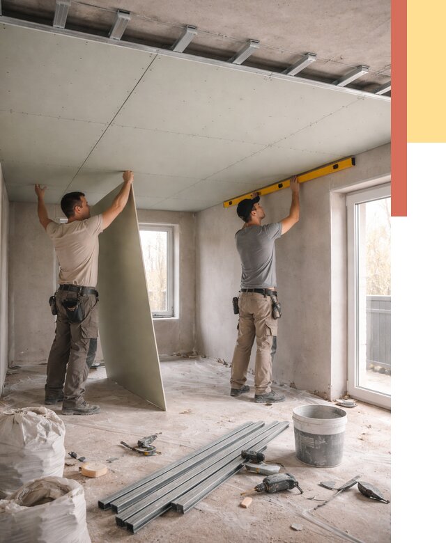 Одноуровневый потолок из гипсокартона в Климовске от 760 руб. — монтаж под ключ | ОТДЕЛОЧНИК-Клс