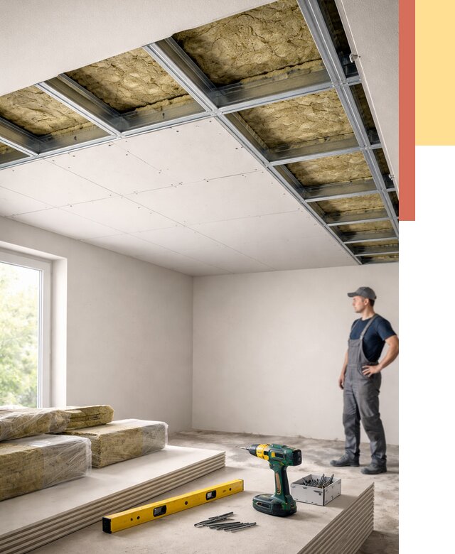 Звукоизоляция потолка ГКЛ в Климовске от 962 руб. — монтаж под ключ | ОТДЕЛОЧНИК-Клс