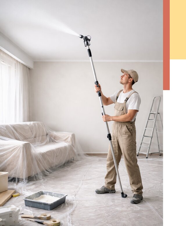 Покраска потолка краскопультом в Климовске от 4558 руб. быстро и недорого | ОТДЕЛОЧНИК-Клс